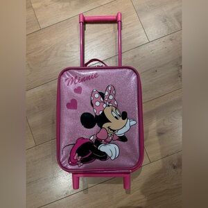 Disney Minnie Mouse Kids Suitcase Pink Glitter Hong Kong Disneyland Carry On